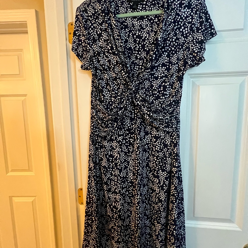 Connected Apparel Navy and White Floral Midi Dress